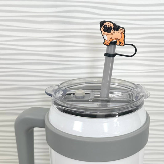 Silicone Straw Cover Pug Dog 10mm