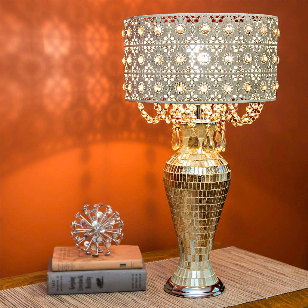River of Goods - 25"H Leo Champagne Table Lamp with Cascading Beads