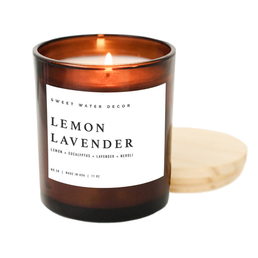 Sweet Water Decor - Lemon Lavender Soy Candle - Amber Jar - 11 oz