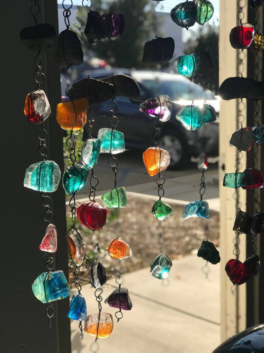 Recycled Art Glass & Rock Rain Chain