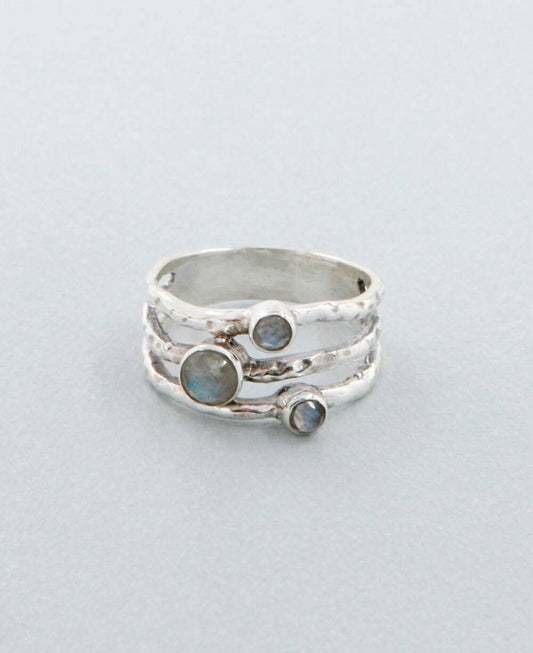 Culture Spot - Triple Stone Labradorite Ring, Sterling Silver