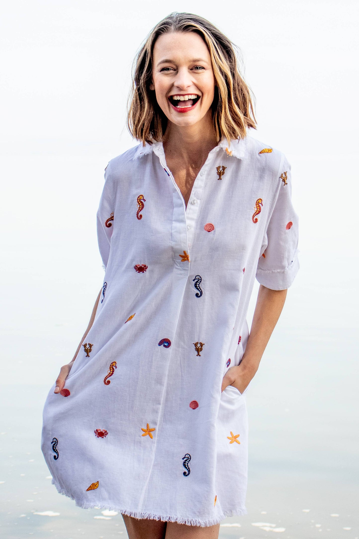 Dizzy-Lizzie - Chatham dress, 615A-R301 embroidered sealife