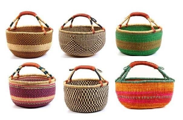 The African Home Goods - Extra Large Bolga Market Basket (Colors Vary) W: 16"-18" H:10"-14", 1 EA