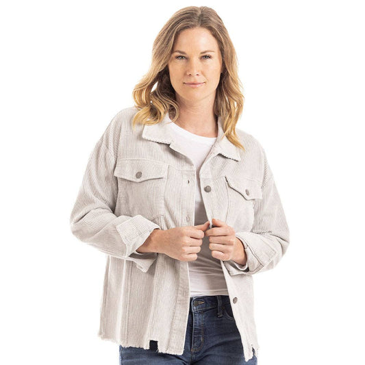 Neutral Corduroy Distressed Shackets for Women