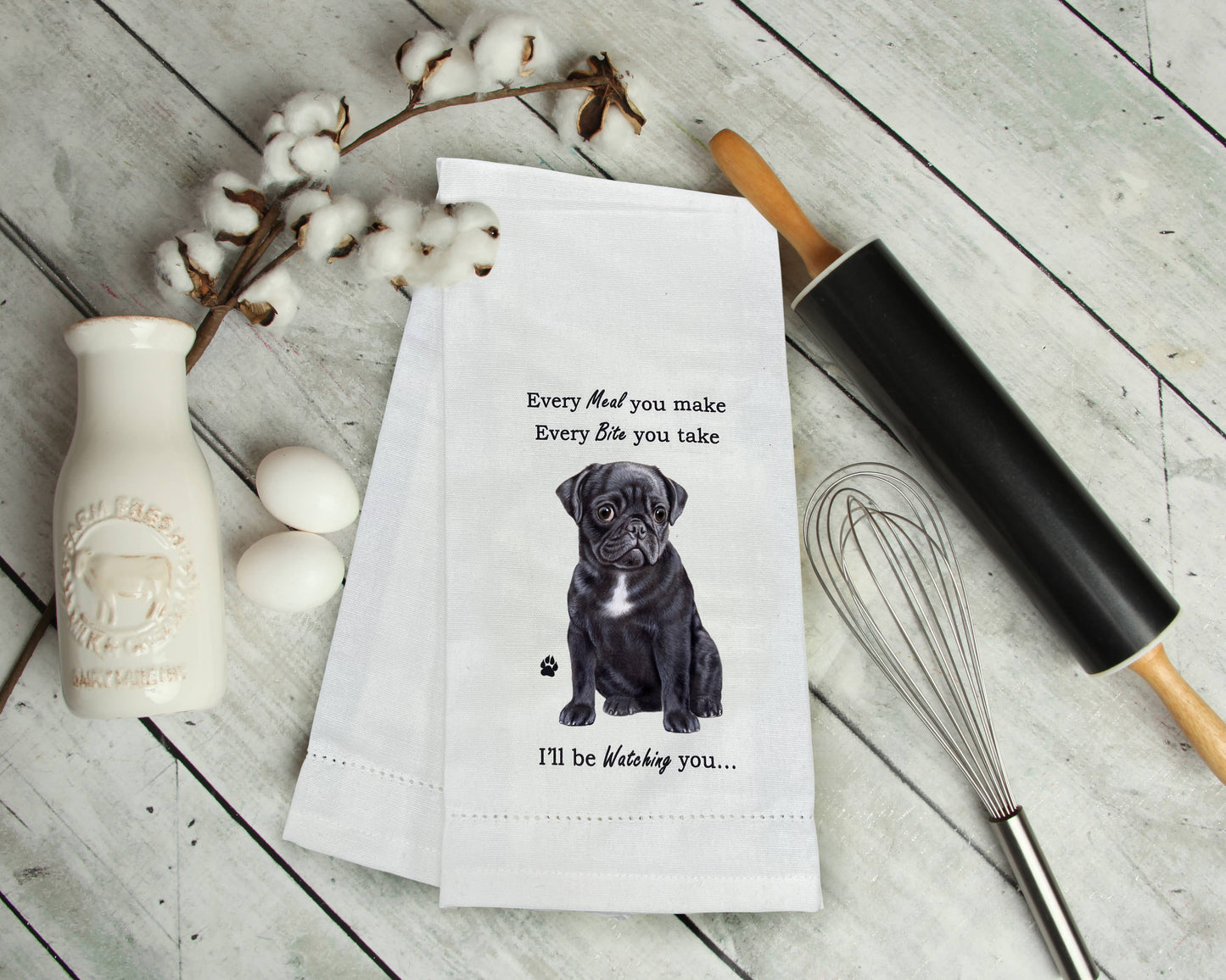 E&S Pets - Black Pug Kitchen Towel