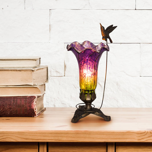 River of Goods - 10.25"H Hand Blown Mercury Glass Hummingbird Lily Lamp