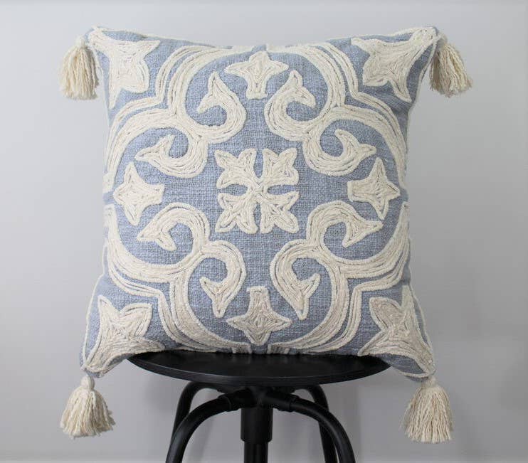 Koze - Cotton Hand Embroidered Toss Pillow Cover In Grey