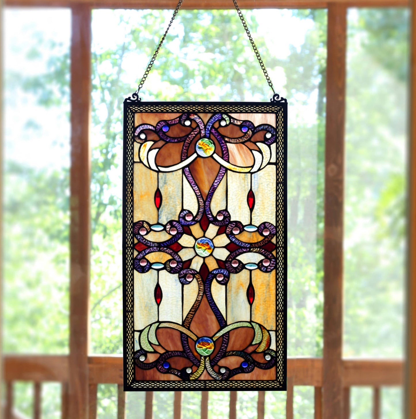 River of Goods - 26"H  Wyatt Amber Stained Glass Window Panel