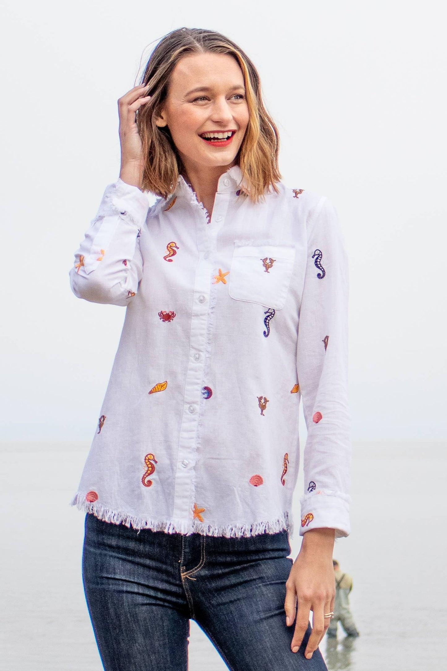 Dizzy-Lizzie - Cape Cod Shirt Embroidered Sealife | 4949-R301