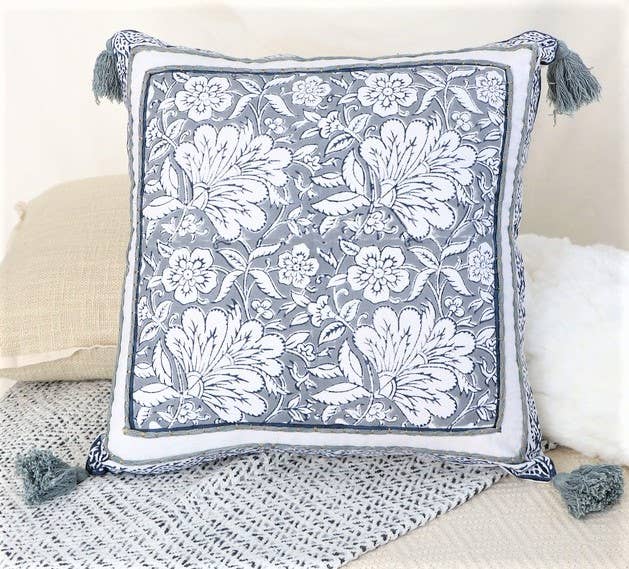 Koze - Rue Grey Floral Embroidered Pillow Cover