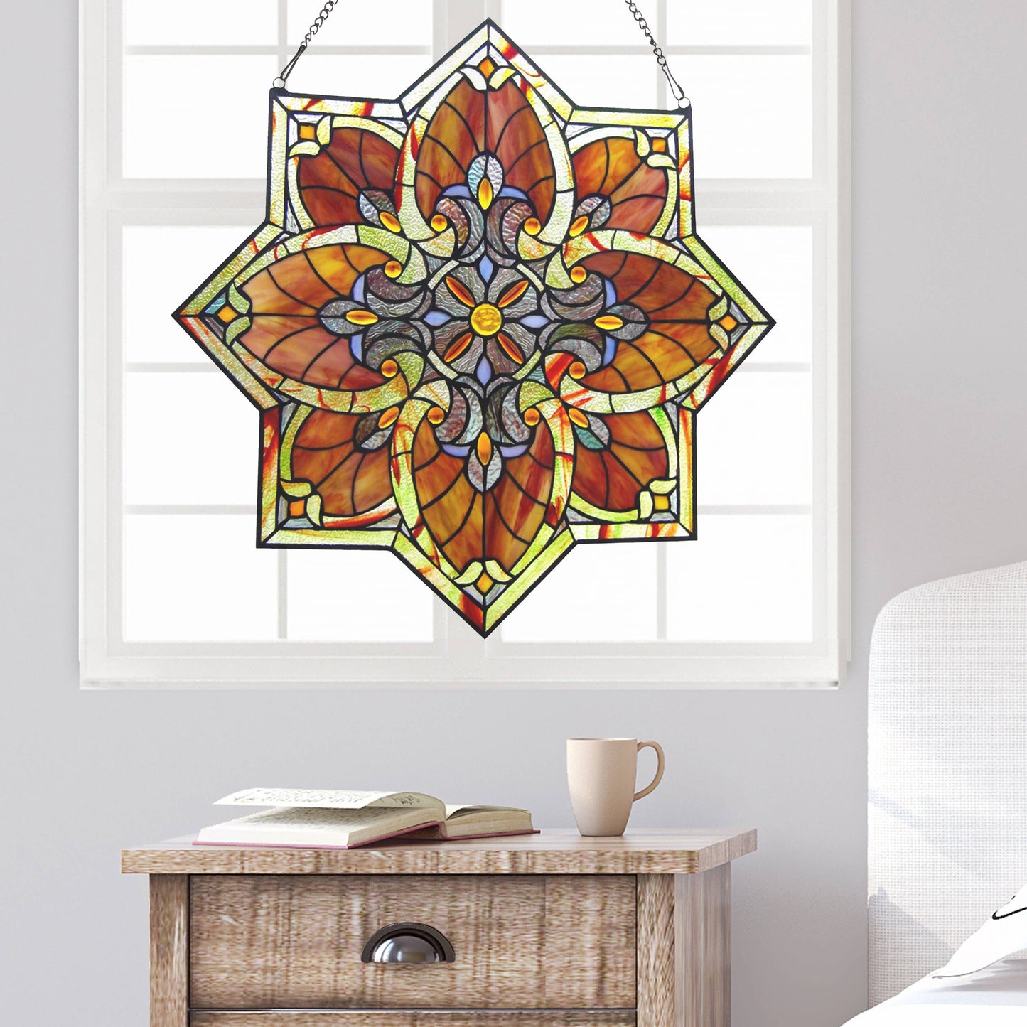 24"H Penelope Red Halston Stained Glass Window Panel
