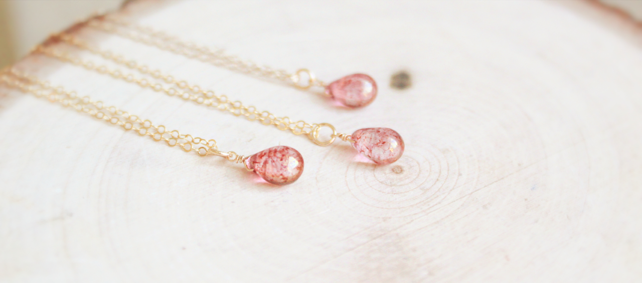 Soft Pink Teardrop Necklace, 14k Gold Filled Necklace
