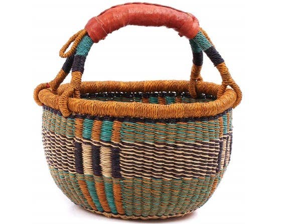 The African Home Goods - Small African Market Basket | Ghana Bolga Basket | 9"-11" Across - Orange