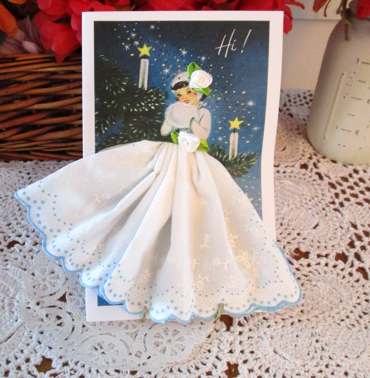 MOMENTS IN THYME - Snow Queen Christmas Hankie Card