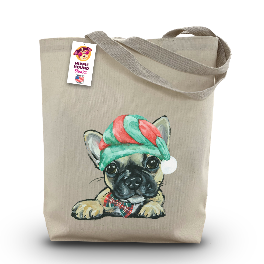 Christmas Dog Tote Bag, Frenchie Tote Bag, Christmas Gift