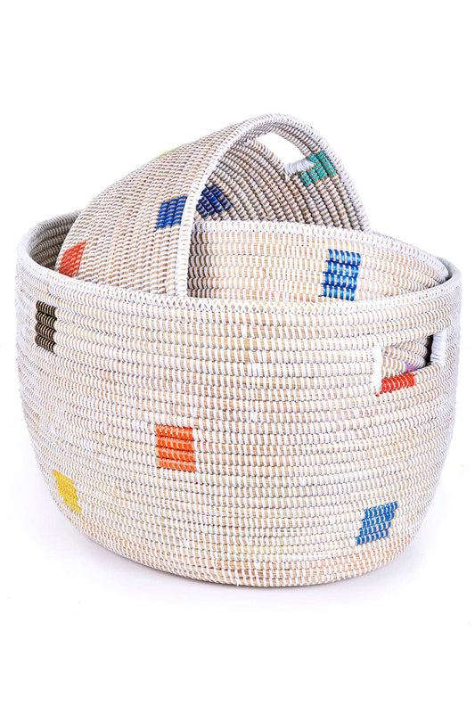 Swahili African Modern - Set of Three Prismatic Pixels Sewing Baskets