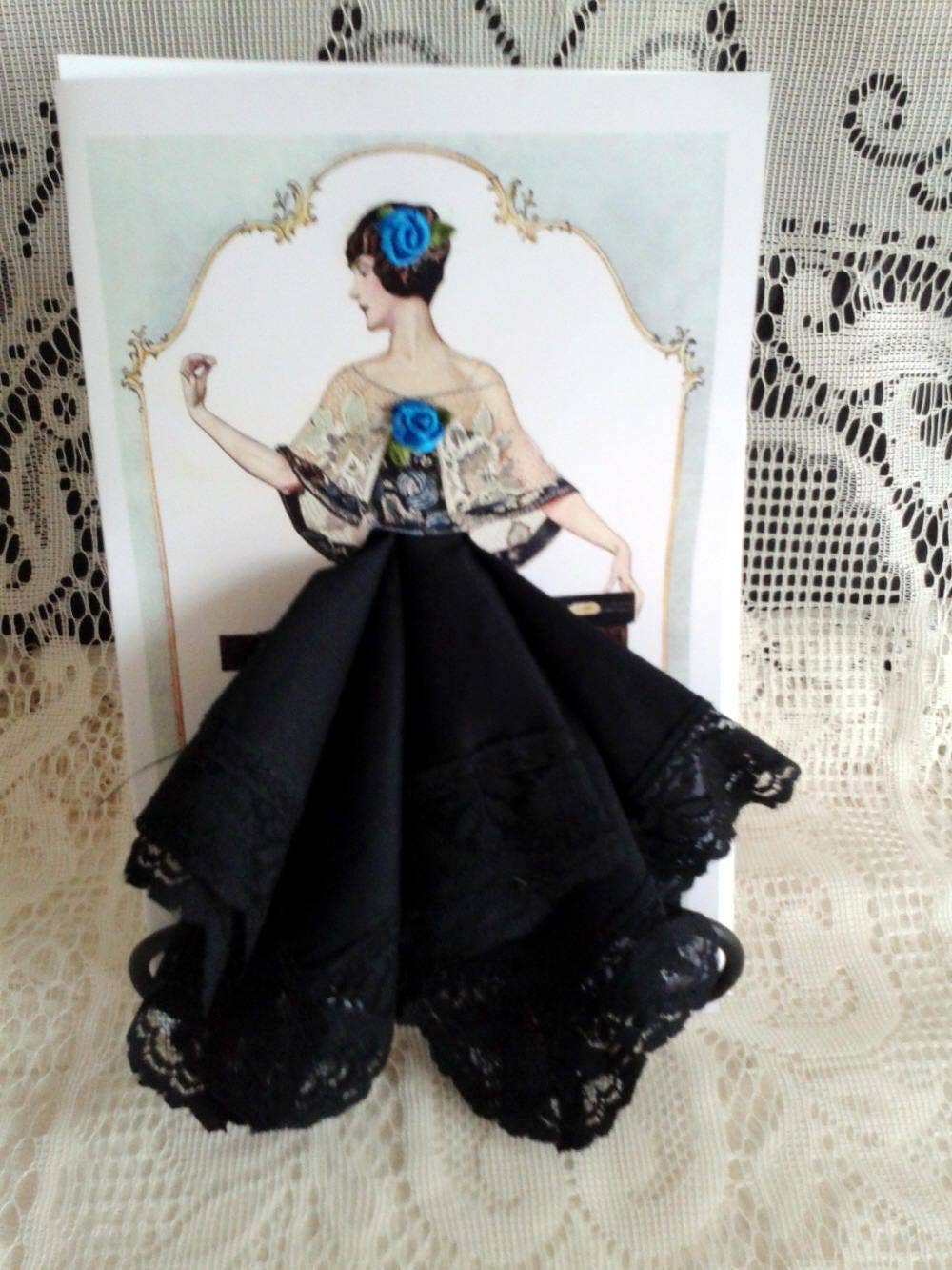 MOMENTS IN THYME - Tapestry Dress Art Deco Flapper Girl Keepsake Hankie Card
