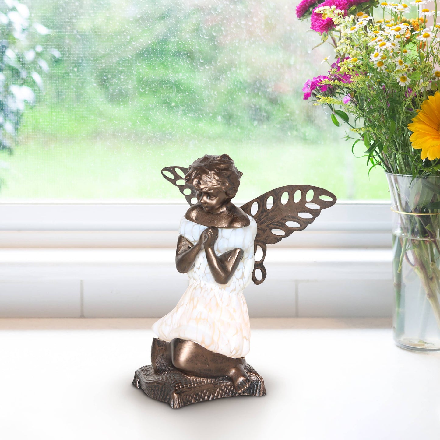 Stained Glass 8.75"H Matte White Praying Angel Accent Lamp