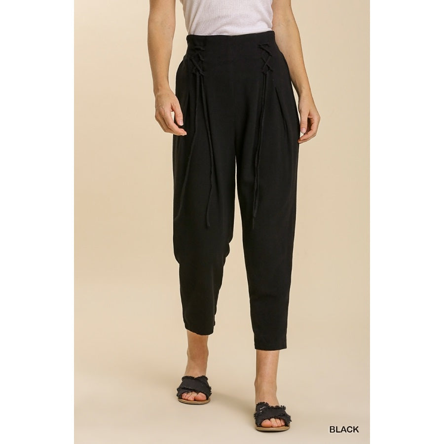 Maryclan - Linen Blend Waist Lace Up Tie Pants