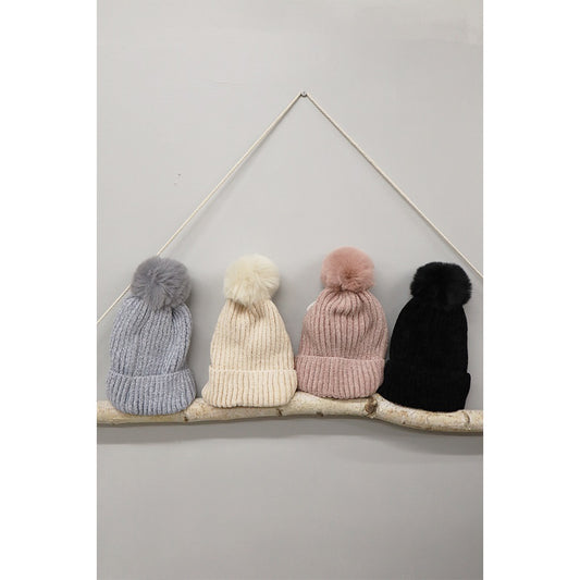 Love and Repeat - Solid Chenille Pom Beanie